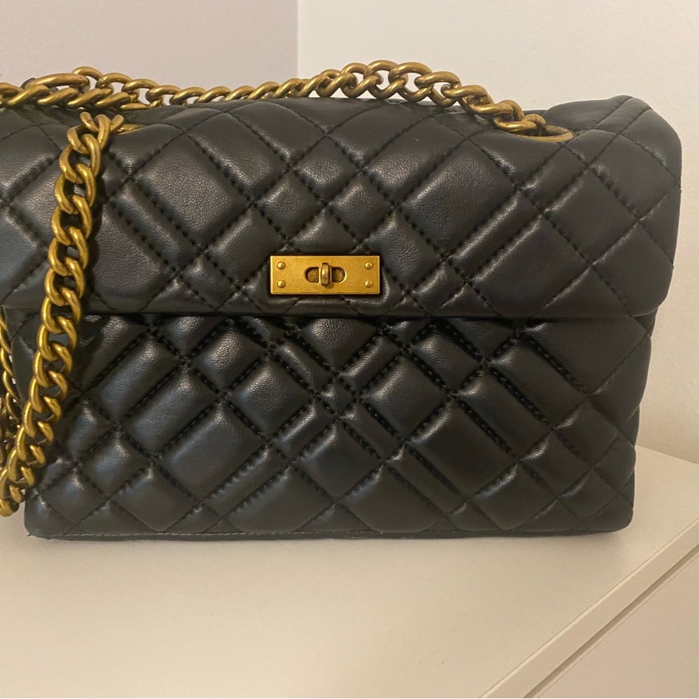 Kurt Geiger Black Quilted Bag with Gold Chain